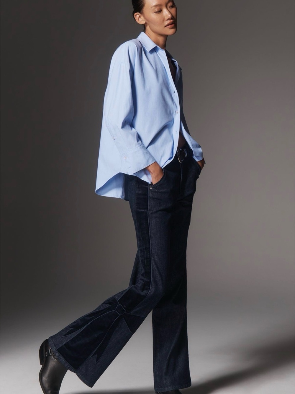 Maeve Bow Peep High Rise Flare Jeans NWT Size 27 Dark Wash Velvet Anthropologie